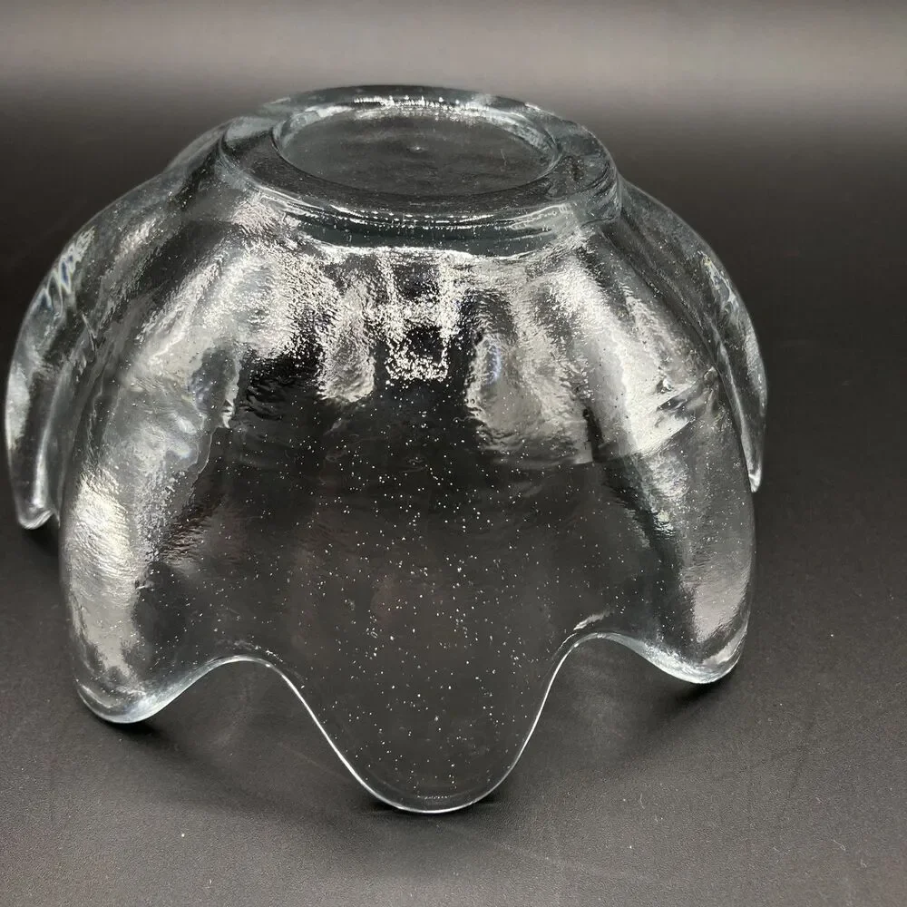 Vintage Blenko Glass Clear Lotus Bowl Textured Hand Blown 8 Petal Small 5.5” W